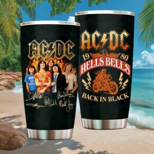 AC DC Hells Bells Back in Black 1980 Vintage Band Photo Signature Tumbler