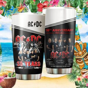 ACDC 50th Anniversary 1973 2023 Band Photo White & Black Tribute Tumbler