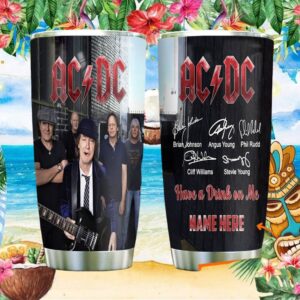 ACDC Band Member Portrait Tumbler with Have A Drink On Me Custom Name