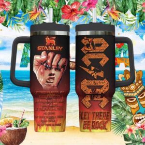 ACDC Bon Scott Let There Be Rock Flame Graphic 40oz Tumbler with Handle