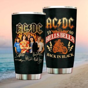 ACDC Hells Bells Back In Black 1980 Vintage Band Photo Signatures Tumbler