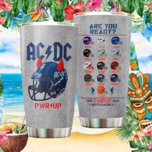 ACDC Power Up Tour 2025 Are You Ready Football Helmet Design Tumbler Grey