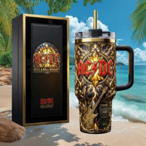 ACDC Rock & Roll Dynasty 3D Gold Embossed 40oz Tumbler & Leather Box