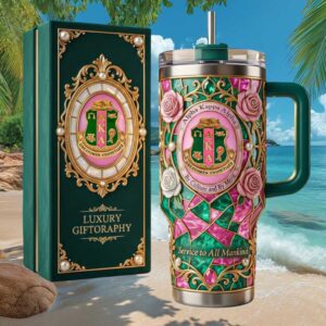 AKA Sorority Luxury Giftography 40oz Tumbler Shield and Roses Mosaic Design