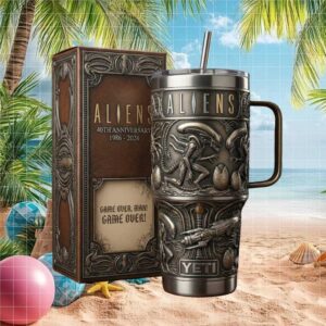 Aliens 40th Anniversary Xenomorph 3D Sculpted Leather Wrap YETI Tumbler