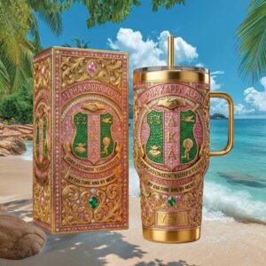 Alpha Kappa Alpha AKA Sorority Pink and Green Crystal Gold 40oz Tumbler