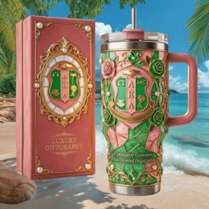 Alpha Kappa Alpha Community Conscious Sorority 40oz Tumbler Embossed Shield