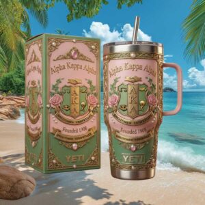 Alpha Kappa Alpha Sorority 1908 Crest 3D Floral Pink & Green Luxury Tumbler
