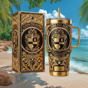 Alpha Phi Alpha Fraternity Black & Gold Jeweled 1906 Crest Tumbler
