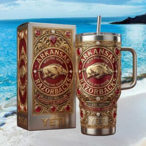 Arkansas Razorbacks Woo Pig Sooie 3D Gold Embossed Tumbler