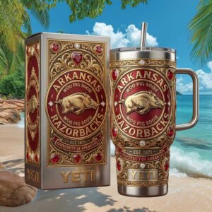 Arkansas Razorbacks Woo Pig Sooie Est. 1871 Ruby & Gold Jeweled Tumbler
