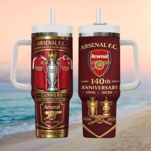 Arsenal F.C. 140 Years of Glory Gunners Premier League Champions Handle Tumbler