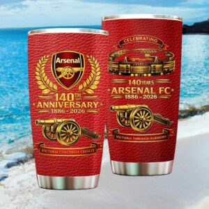 Arsenal FC 140 Years Anniversary Tribute Golden Cannon Red Leather Style Tumbler