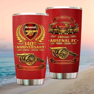 Arsenal FC 140th Anniversary Red Leather Style Cannon Graphic Tumbler