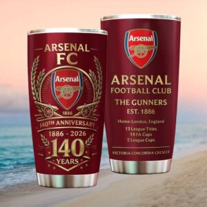 Arsenal FC 140th Anniversary “The Gunners” Est 1886 Commemorative Tumbler
