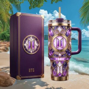 BTS K Pop Army Purple Stained Glass Style 3D Luxury 40oz Tumbler Box Set