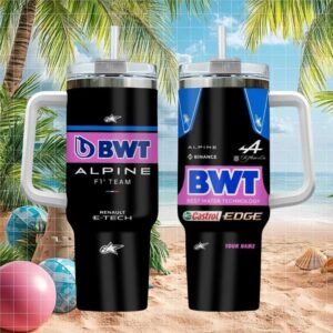 BWT Alpine F1 Team Personalized Travel Tumbler Black & Pink Livery Design