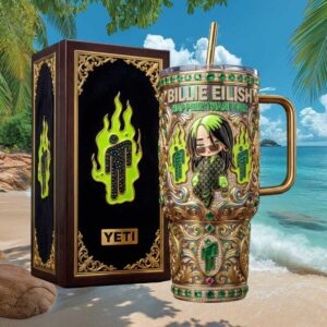 Billie Eilish “Happier Than Ever” Luxury Gold & Emerald 40oz Tumbler Set