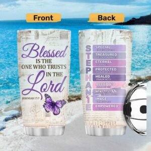 Blessed Purple Butterfly Religious Tumbler Personalized Name & Verses