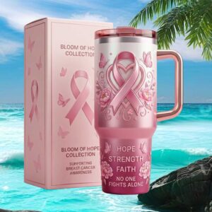 Bloom of Hope Collection Hope Strength Faith Breast Cancer 3D Floral Tumbler