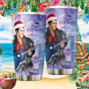 Blue Christmas Elvis Presley Santa Hat Tribute Stainless Steel Tumbler
