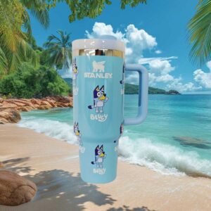 Bluey Character Pattern Light Blue Custom Insulated Tumbler with Handle