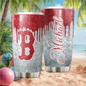 Boston Red Sox Personalized Glitter Drip Tumbler Custom Name