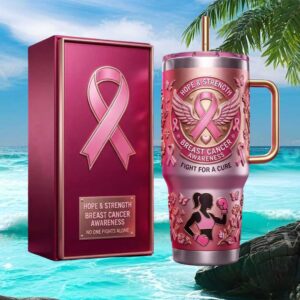 Breast Cancer Awareness Fight For A Cure 3D Boxer Silhouette 40oz Tumbler