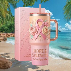 Breast Cancer Awareness Hope & Strength Floral Pink Ribbon Tumbler