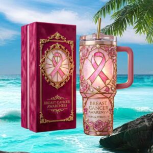 Breast Cancer Awareness Hope & Strength Pink Ribbon 40oz Tumbler with Gift Box