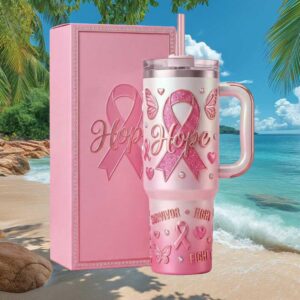Breast Cancer Awareness Hope Survivor Pink Ribbon Butterfly 40oz Tumbler