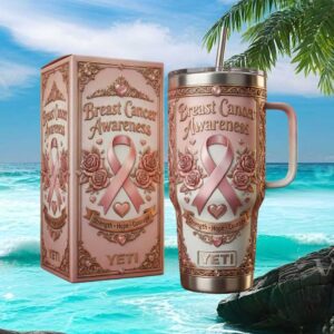 Breast Cancer Awareness Strength Hope Courage Pink Ribbon Floral Tumbler