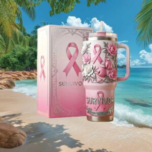 Breast Cancer Survivor Fight Like A Girl Boxing Gloves Pink Tumbler