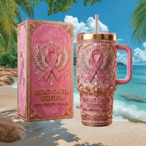 Breast Cancer Survivor Hope Strength Courage 3D Tumbler Pink Ribbon Charity Wrap