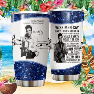 “Can't Help Falling In Love” Elvis Presley Blue Glitter Music Note Lyrics Tumbler