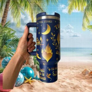 Celestial Moon and Stars Gold Foil Navy Blue Fantasy Tumbler