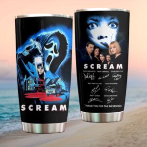 Classic Scream 1996 Movie Poster Ghostface Cast Signed Tribute Tumbler