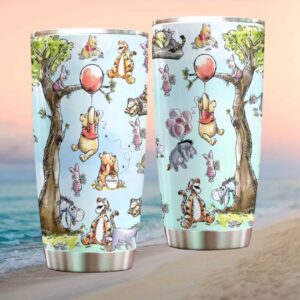 Classic Winnie the Pooh Sketch Pattern Tumbler Pooh, Tigger, Piglet and Eeyore Blue Sky