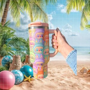 Colorful Cartoon Monster Pattern Insulated Tumbler with Handle