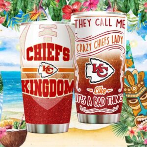 Crazy Chiefs Lady Chiefs Kingdom Glitter Red Football Fan Tumbler