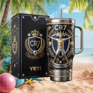 Cristiano Ronaldo CR7 Greatest of All Time Luxury Gold & Blue Tumbler