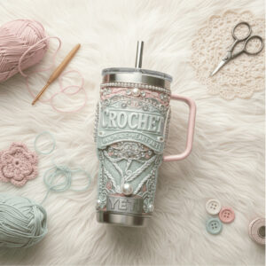 Crochet Handmade Heart Art Pastel Pearl 3D Embossed Floral Tumbler
