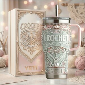 Crochet Handmade Heart Art Pastel Pearl 3D Embossed Floral Tumbler