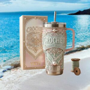 “Crochet Handmade Heart Art” Pastel Pearl & Lace Aesthetic Tumbler