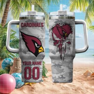 Custom Arizona Cardinals Digital Camo Drip Logo Travel Tumbler with Handle