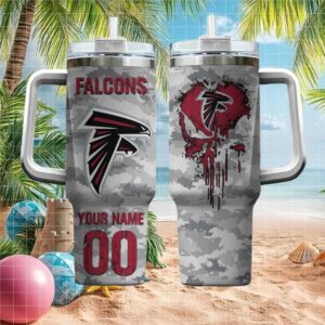Custom Atlanta Falcons 40oz Tumbler Grey Digital Camo Team Logo