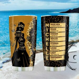 Custom Cheetah Print “God is Within Her” Silhouette Name Acrostic Tumbler