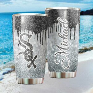 Custom Chicago White Sox MLB Silver & Black Glitter Drip Tumbler