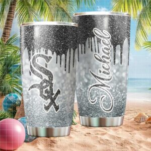 Custom Chicago White Sox MLB Silver & Black Glitter Drip Tumbler
