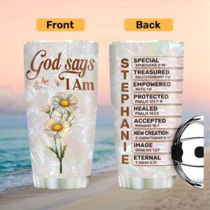 Custom Daisy “God Says I Am” Floral Name Acrostic Scripture Tumbler